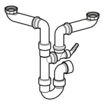 Sifón curvo Geberit para dos fregaderos, con boquilla de escuadra para manguera, salida horizontal: d=40mm, G=1 1/2″, Blanco alpino